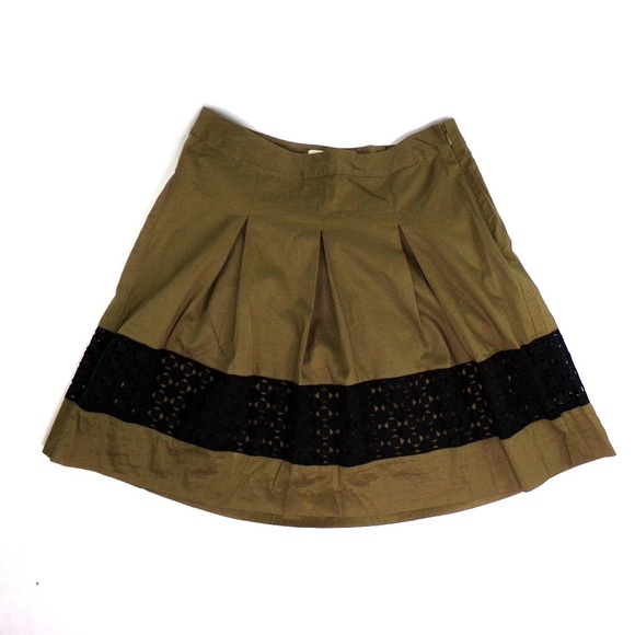 LOFT Olive Green A-line Skirt Black Panel size 2 - Picture 1 of 6
